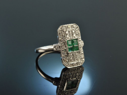 Great Gatsby! Eleganter Smaragd Diamant Ring Wei&szlig;...