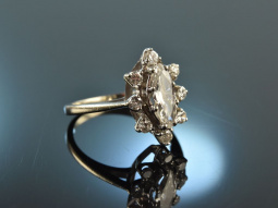 Um 1975! Wundervoller Diamant Navette Marquise Ring Wei&szlig; Gold 585