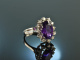 Um 1966! Feinster Vintage Amethyst Diamant Ring Wei&szlig; Gold 585