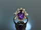 Um 1966! Feinster Vintage Amethyst Diamant Ring Wei&szlig; Gold 585