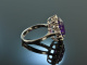 Um 1966! Feinster Vintage Amethyst Diamant Ring Wei&szlig; Gold 585