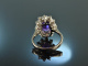 Um 1966! Feinster Vintage Amethyst Diamant Ring Wei&szlig; Gold 585