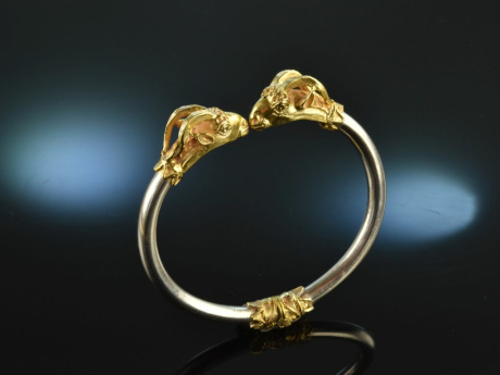 Around 1970! Chic vintage ram bangle silver 900 gold plated