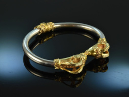Around 1970! Chic vintage ram bangle silver 900 gold plated