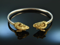 Around 1970! Chic vintage ram bangle silver 925 gold plated
