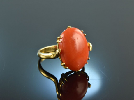 Um 1960! Traumhafter Vintage Mittelmeer Korallen Ring Gold 585