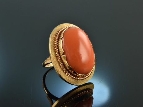 Holland um 1955! Fantastischer Vintage Lachs Korallen Ring Gold 585