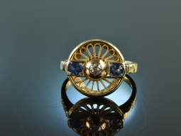 Um 1900! Wundervoller historischer Ring Saphire Diamant Gold 585