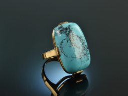 Around 1965! Cool big noble vintage turquoise ring gold 750