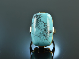 Around 1965! Cool big noble vintage turquoise ring gold 750