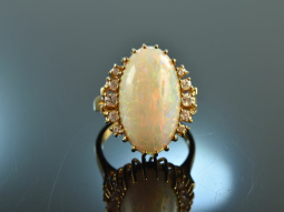 M&uuml;nchen um 1970! Sensationeller gro&szlig;er Opal Ring Brillanten Gold 750