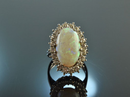 M&uuml;nchen um 1970! Feinster gro&szlig;er Opal Brillant Ring Wei&szlig; Gold 585