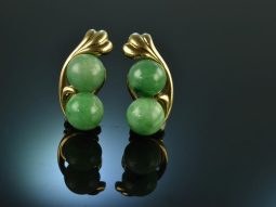 Around 1960! Chic Sixties earclips Apple Jade Gold 585
