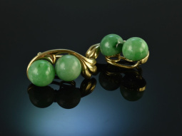 Around 1960! Chic Sixties earclips Apple Jade Gold 585