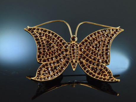Big Butterfly! Gro&szlig;e Vintage Schmetterlings Granat Brosche Silber 925 vergoldet