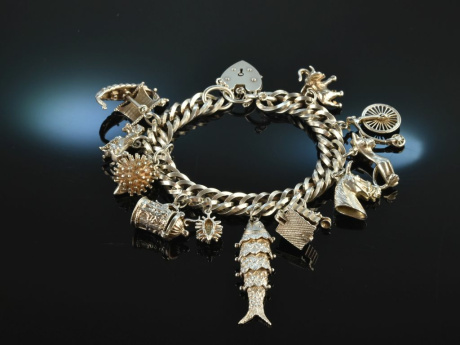 Birmingham 1977! Klassisches schweres Bettelarmband Silber 925 mit 11 Charms