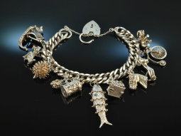 Birmingham 1977! Klassisches schweres Bettelarmband Silber 925 mit 11 Charms