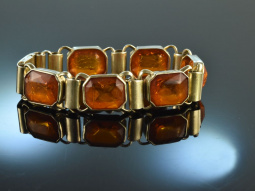 Um 1930! Strenges Bauhaus Bernstein Armband Silber 835 vergoldet