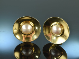 Around 1985! Classic elegant earclips mabe beads gold 585