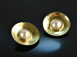 Around 1985! Classic elegant earclips mabe beads gold 585