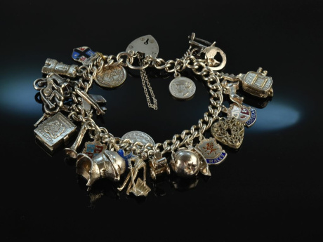 Birmingham 1960! Schweres Vintage Bettelarmband 25 Charms Silber 925