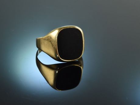Um 1965! Klassischer schlichter Herren Siegel Wappen Ring Onyx Gold 333