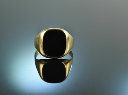 Um 1965! Klassischer schlichter Herren Siegel Wappen Ring Onyx Gold 333