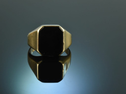 Um 1960! Sch&ouml;ner klassischer Wappen Siegel Ring Onyx Gold 333