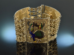 Topazio Portugal um 1935! Feines Filigran Armband Email Trachten Figuren Silber vergoldet