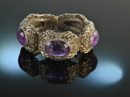 China um 1955! Wundervolles gro&szlig;es Filigran Silber Armband mit Amethysten