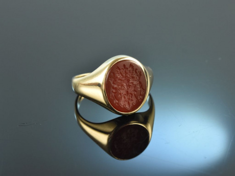 Bremen um 1970! Sch&ouml;ner klassischer Wappen Siegel Ring Karneol Gold 333