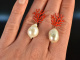 Korallen Riff! Schicke Ohrringe barocke Zuchtperlen Tropfen rotes Email Silber 925