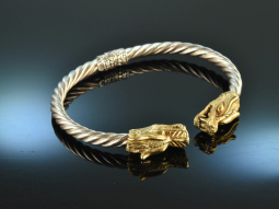 Around 1970! Chic vintage dragon bangle silver 925 gold...