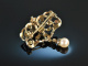 Antikstil um 1960! H&uuml;bsche Perlen Diamant Brosche Anh&auml;nger Gold 585 Silber