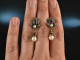 Around 1965! Pretty antique style earrings amethysts diamonds pearls gold 585