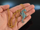 1975! Rare seahorse pendant with chain blue enamel silver gold plated