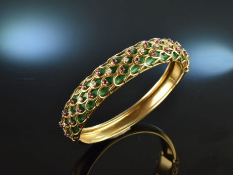 Victor Mayer Faberg&eacute; Stil! Traum Armreif Email Rubine Diamanten Gold signiert