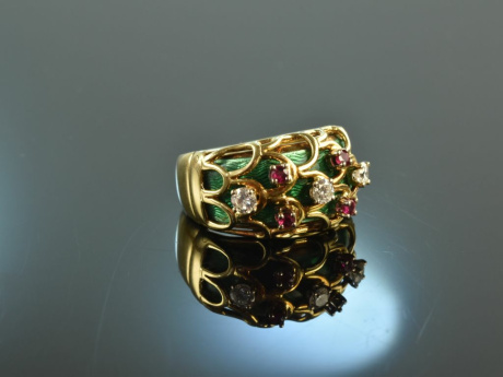 Victor Mayer Faberg&eacute; Stil! Traum Ring Email Rubin Diamanten Gold signiert