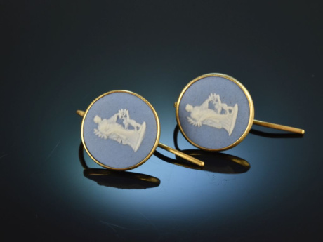 England around 1970! Lovely Wedgwood Blue Jasper Earrings Silver Gold Plated