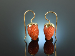 Coral Strawberries! H&uuml;bsche Erdbeer Ohrringe Gold...
