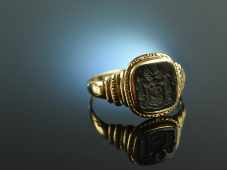 Frankfurt um 1900! H&uuml;bscher Damen Wappen Siegel Ring Blutjaspis Gold 585