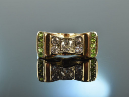 M&uuml;nster um 1920! Feiner Art Deco Ring Diamanten Peridot Gold 585