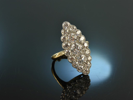 Bremen um 1925! Feinster ca. 4 ct Altschliff Diamant Marquise Ring Gold 750 Platin