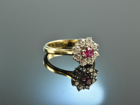 Stuttgart um 1970! Sehr feiner Rubin Brillant Ring ca. 0,6 ct Gold 585