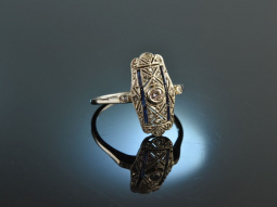 USA um 1910! Feiner Art Deco Ring Saphire Diamanten Gold 750 Platin
