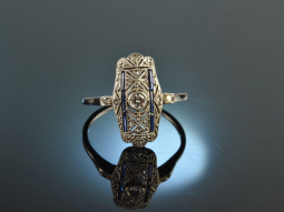 USA um 1910! Feiner Art Deco Ring Saphire Diamanten Gold 750 Platin