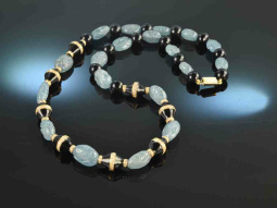 Um 1930! Edle Art Deco Kette Onyx Aquamarin Diamanten...