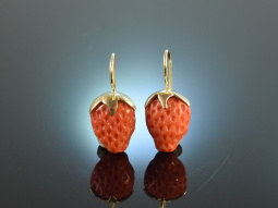 Coral Strawberries! Pretty strawberry earrings gold 585...