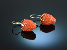 Coral Strawberries! Pretty strawberry earrings gold 585...
