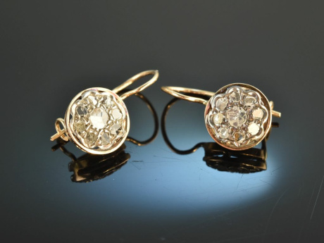 Venice around 1900! Pretty diamond rose earrings red gold 585